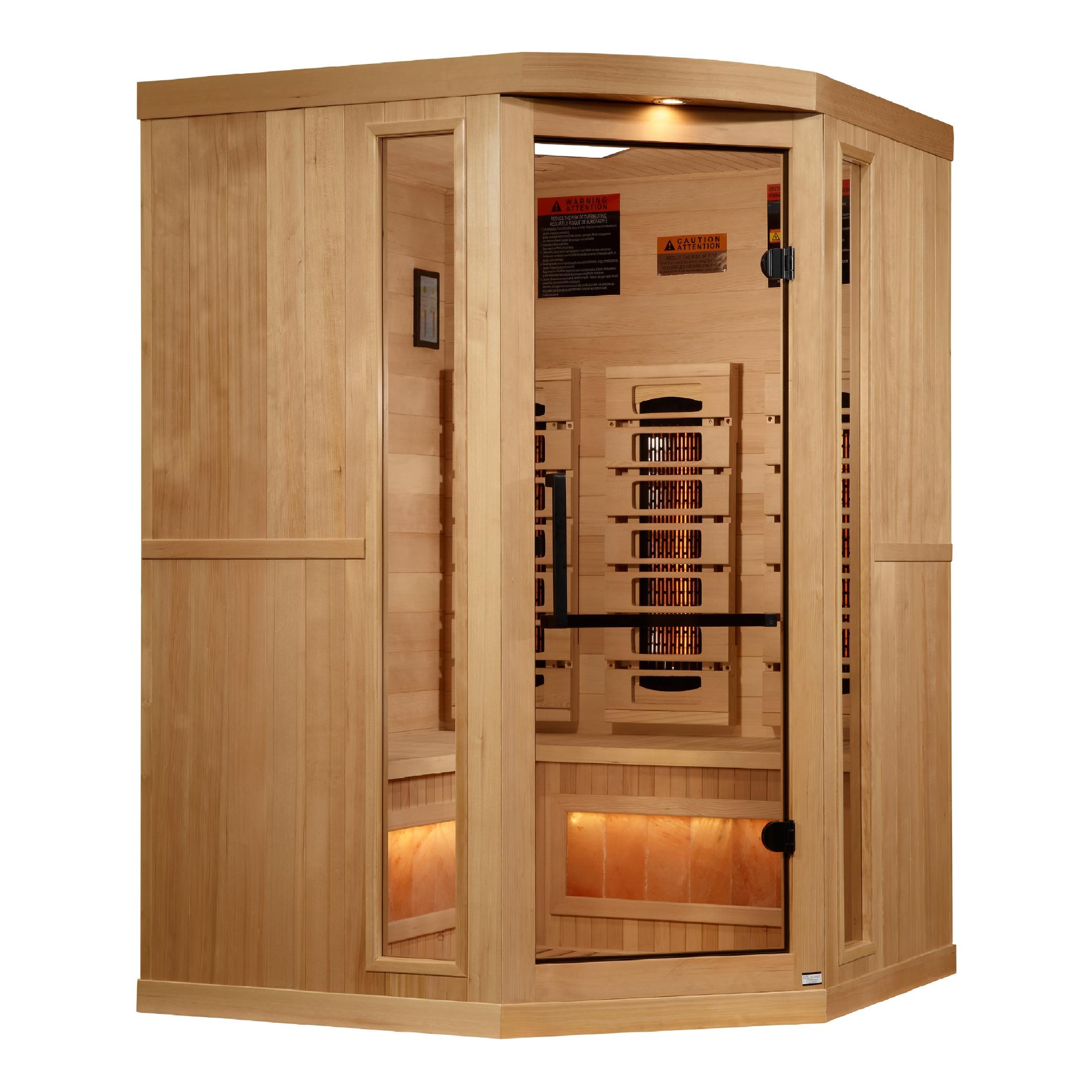 Reserve Edition 3-Person Corner Full Spectrum PureTech™ Near Zero EMF FAR Infrared Sauna with Himalayan Salt Bar