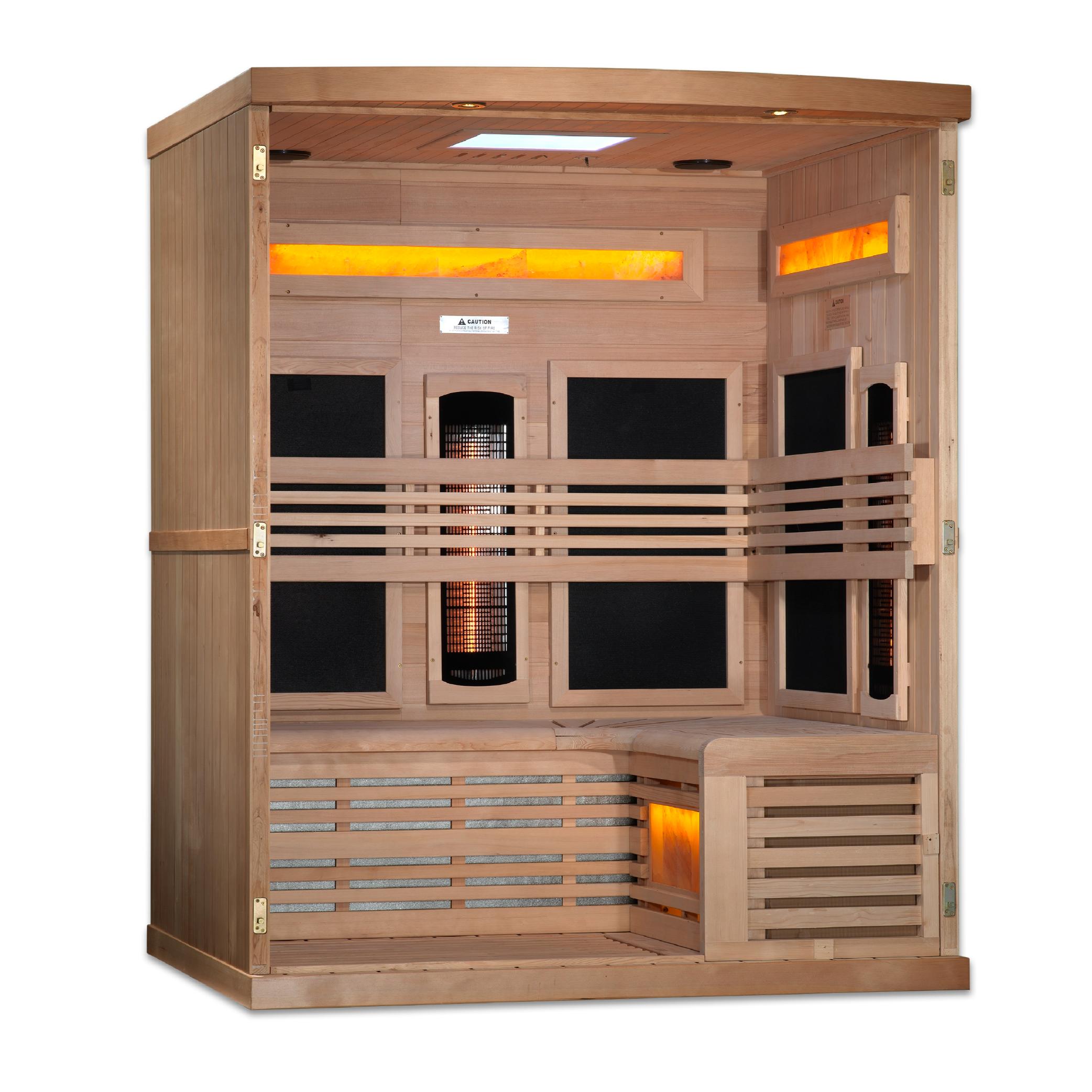 Reserve Edition 3-Person Full Spectrum PureTech™ Near Zero EMF FAR Infrared Sauna with Himalayan Salt Bar