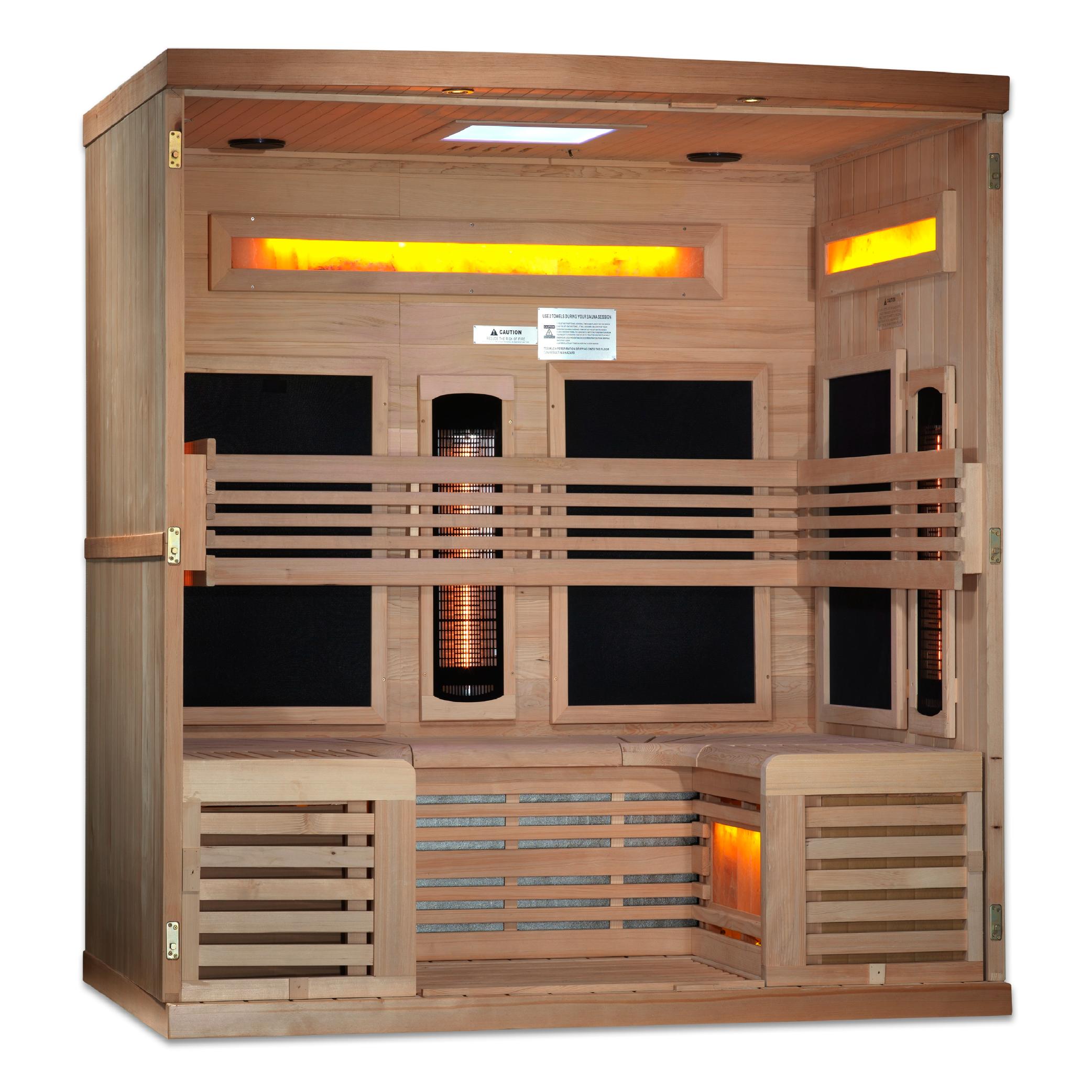 Reserve Edition 6-Person Full Spectrum PureTech™ Near Zero EMF FAR Infrared Sauna with Himalayan Salt Bar