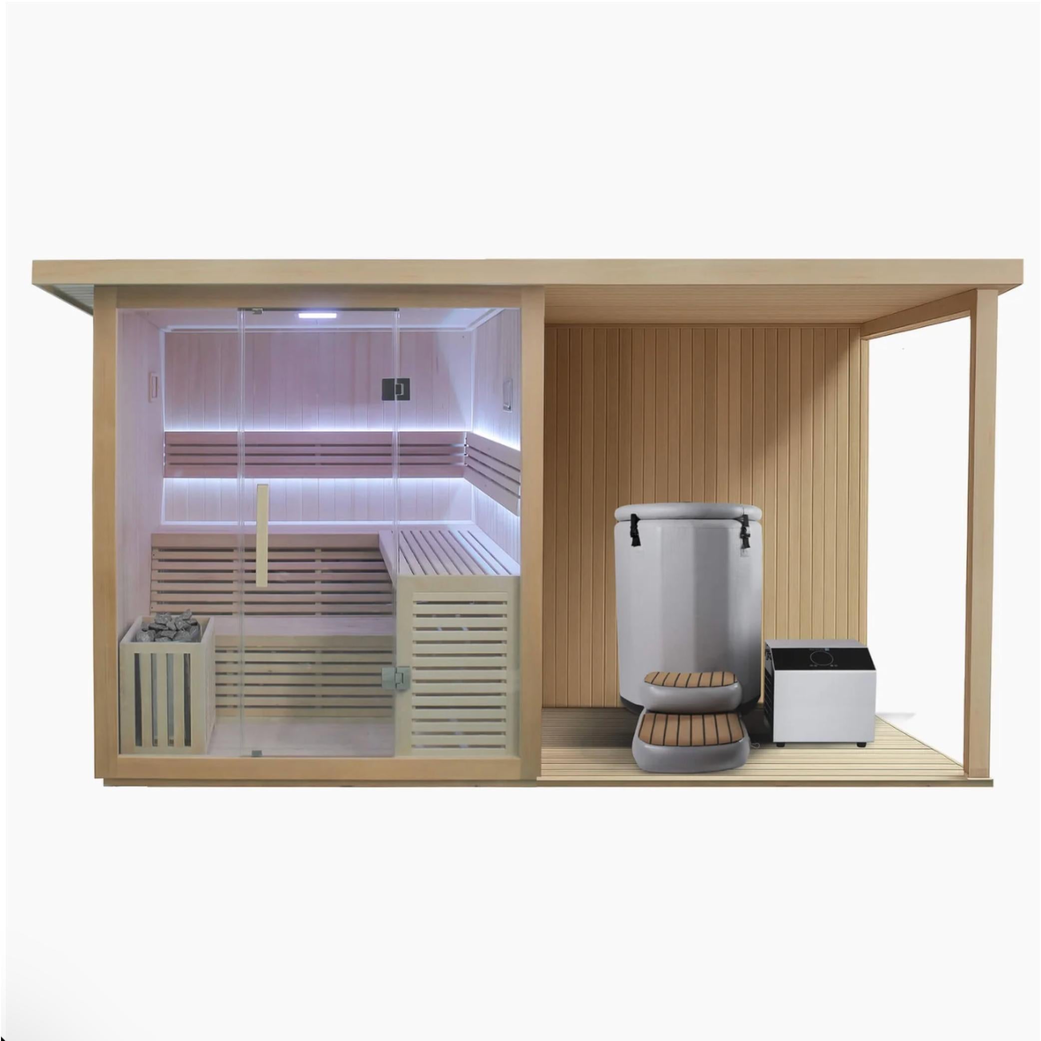 6 Person Sauna with Extension Kit & Inflatable Barrel Plunge