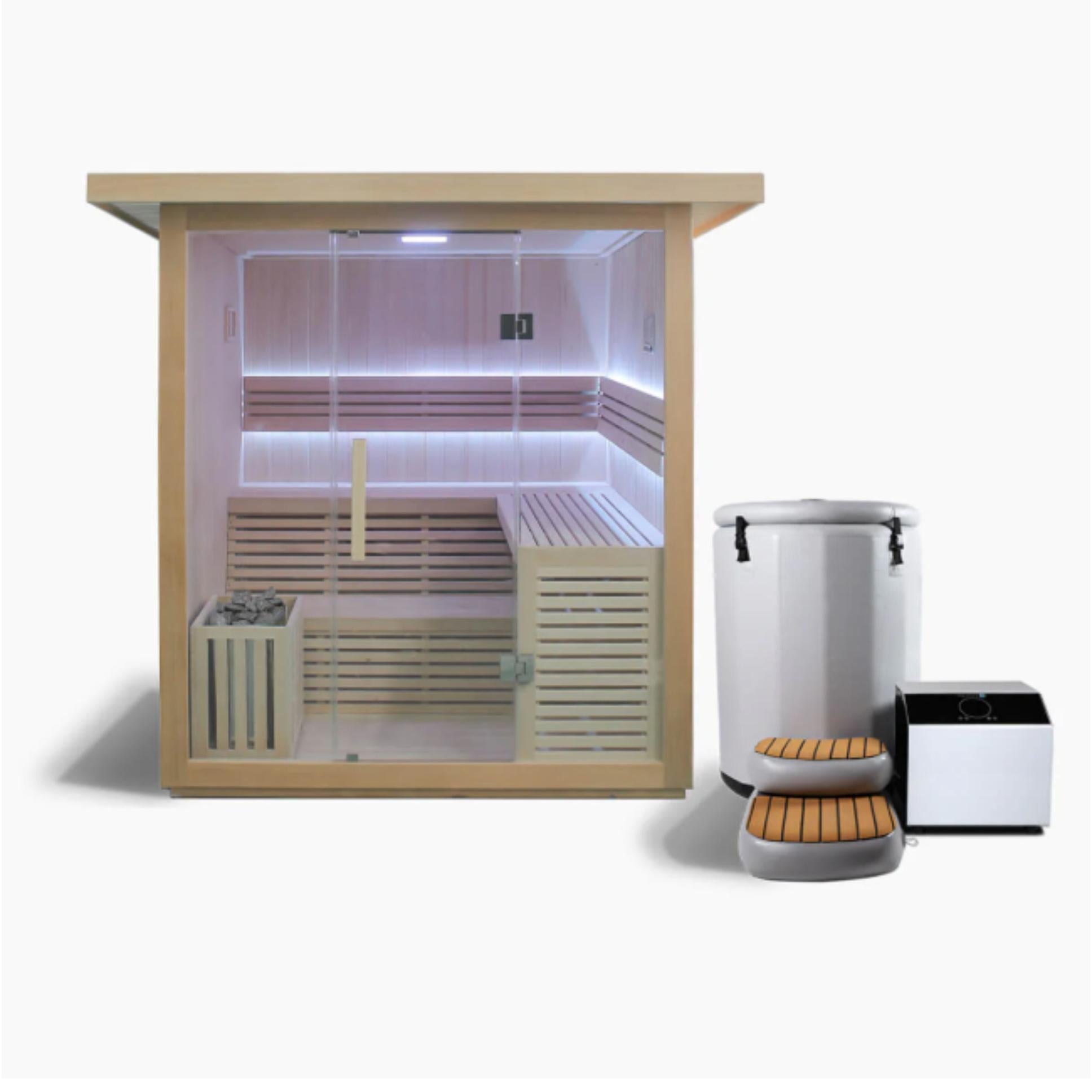 6 Person Traditional Sauna & Inflatable Barrel Plunge