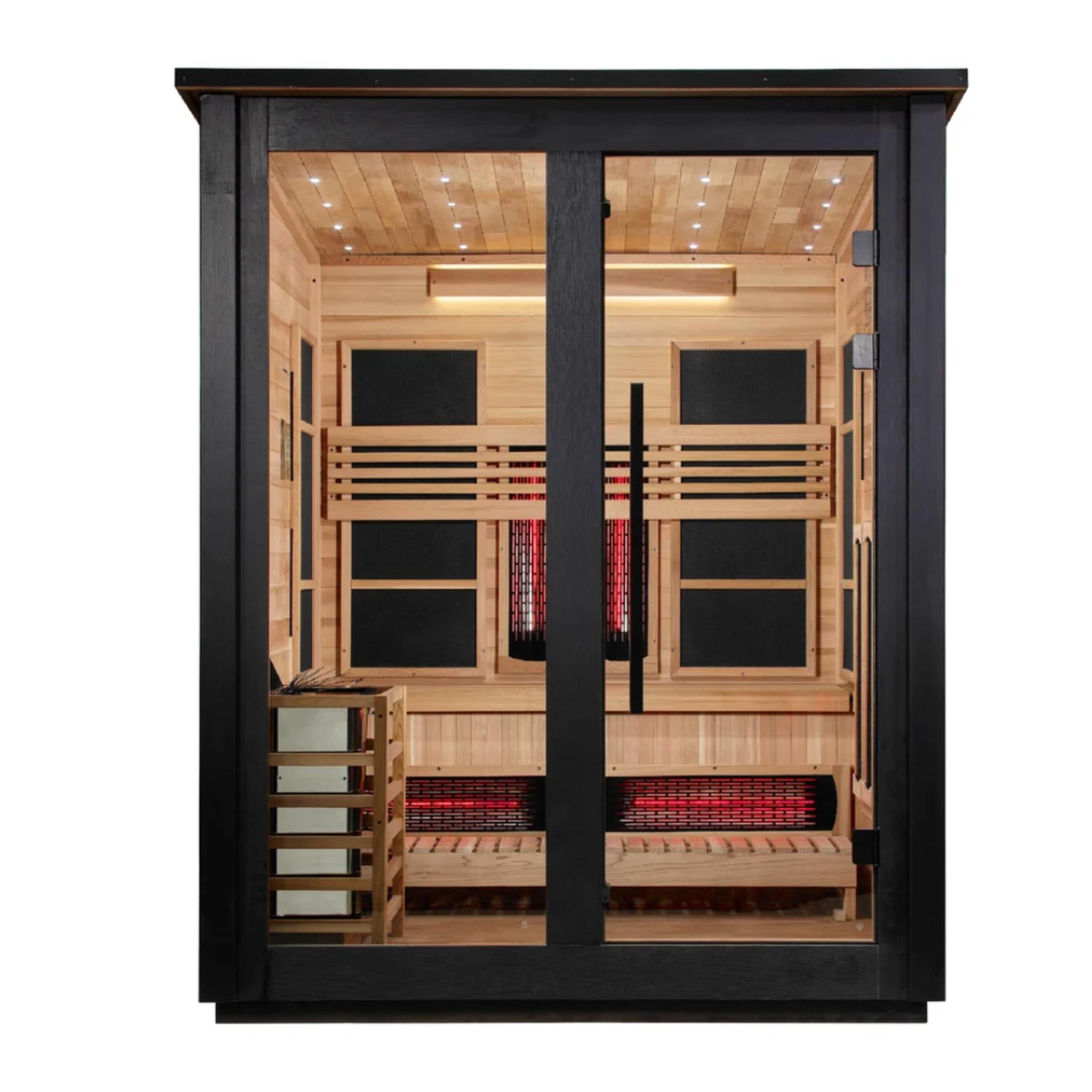 Golden Designs Loviisa | 2-Tone Barn Hybrid Outdoor Sauna | 3-Person | Pacific Cedar Finish