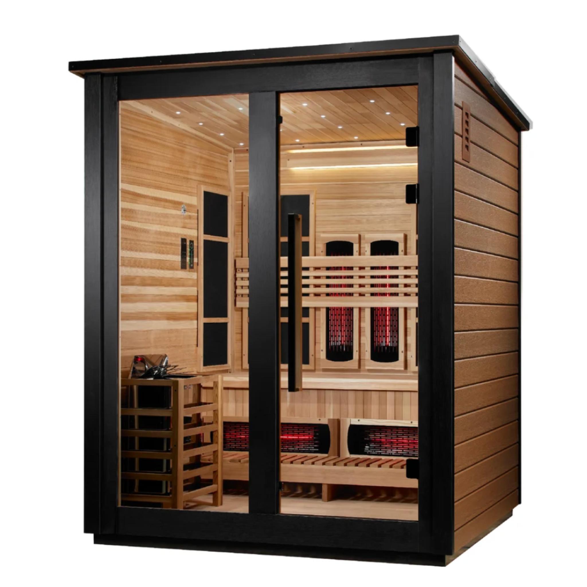 Golden Designs Loviisa | 2-Tone Barn Hybrid Outdoor Sauna | 3-Person | Pacific Cedar Finish