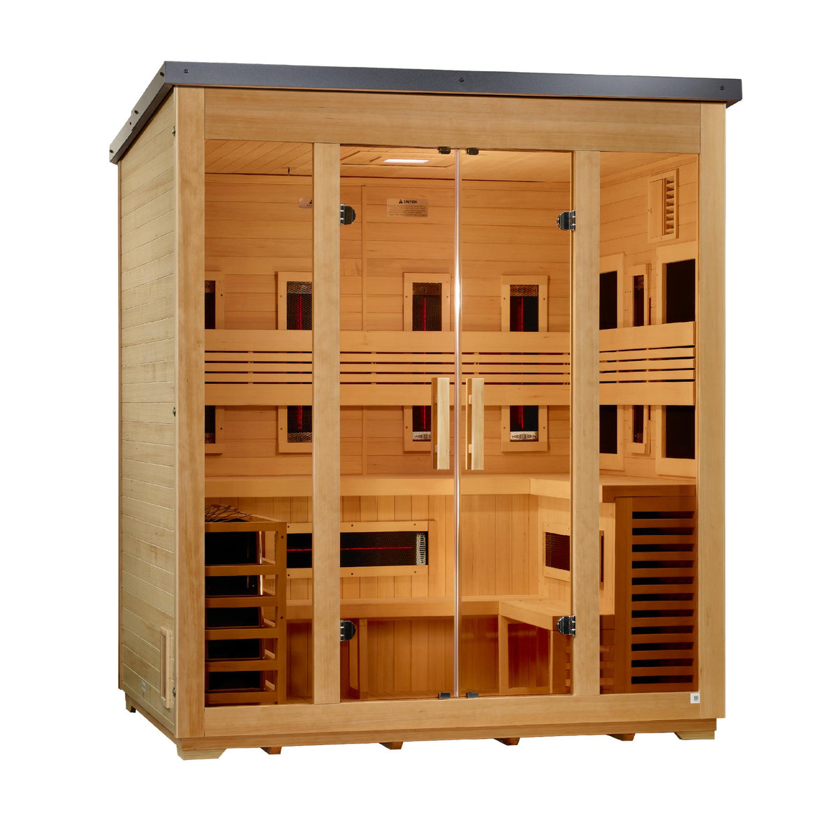 Golden Designs Gargellen | Flat Roof Hybrid Outdoor Sauna | 5-Person