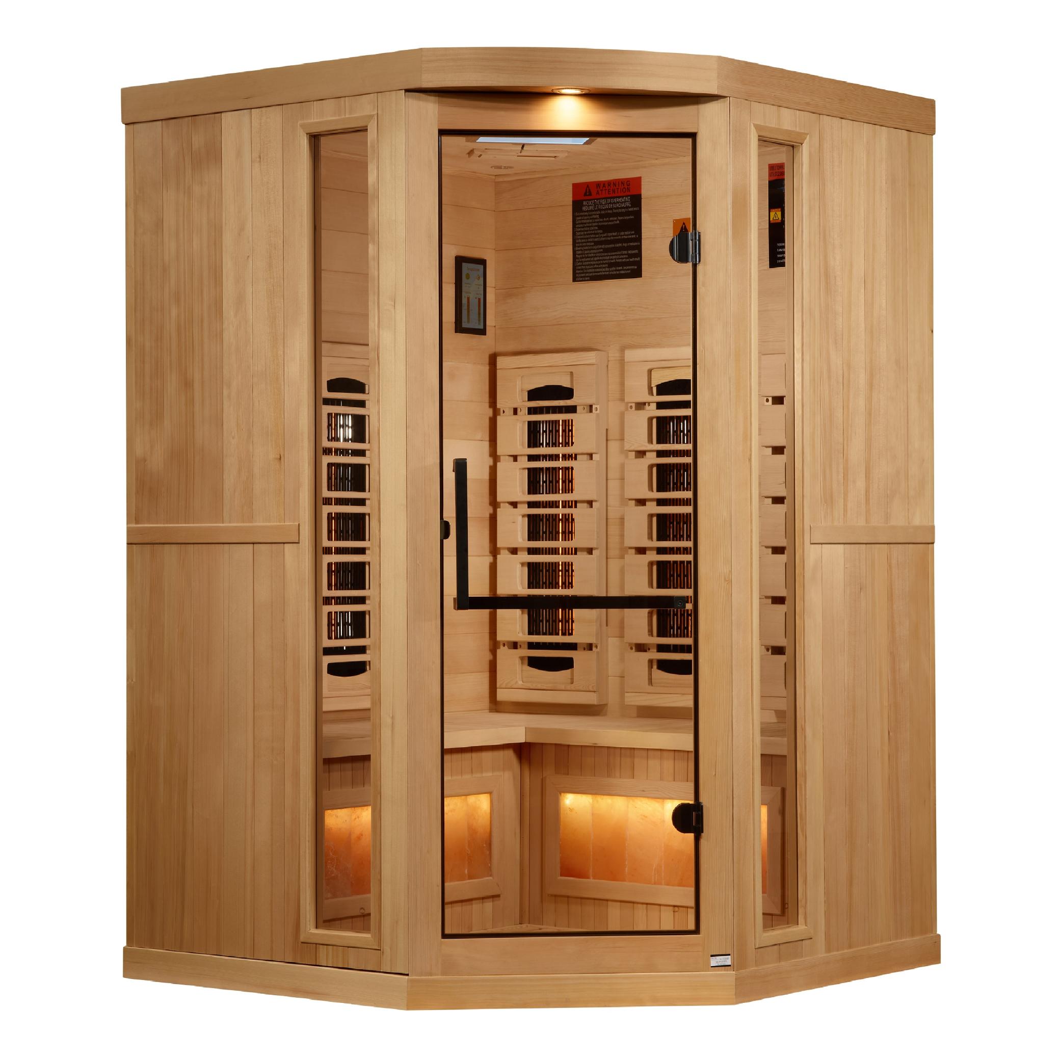 Reserve Edition 3-Person Corner Full Spectrum PureTech™ Near Zero EMF FAR Infrared Sauna with Himalayan Salt Bar