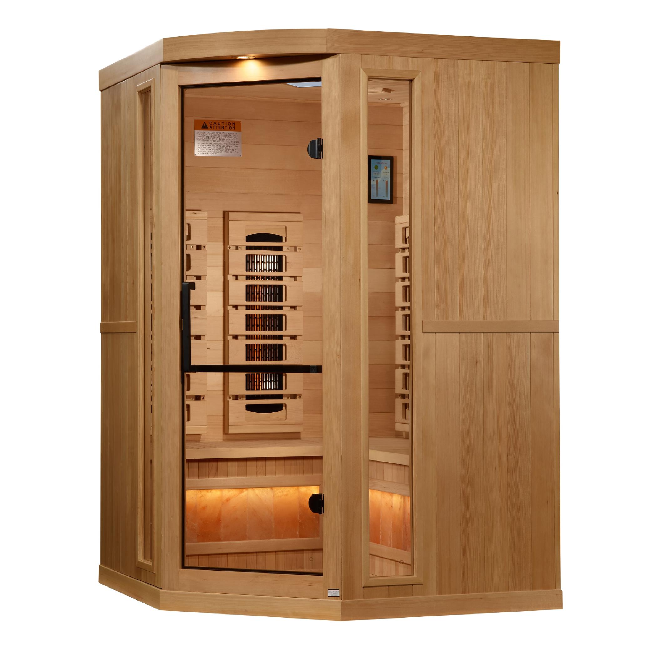 Reserve Edition 3-Person Corner Full Spectrum PureTech™ Near Zero EMF FAR Infrared Sauna with Himalayan Salt Bar