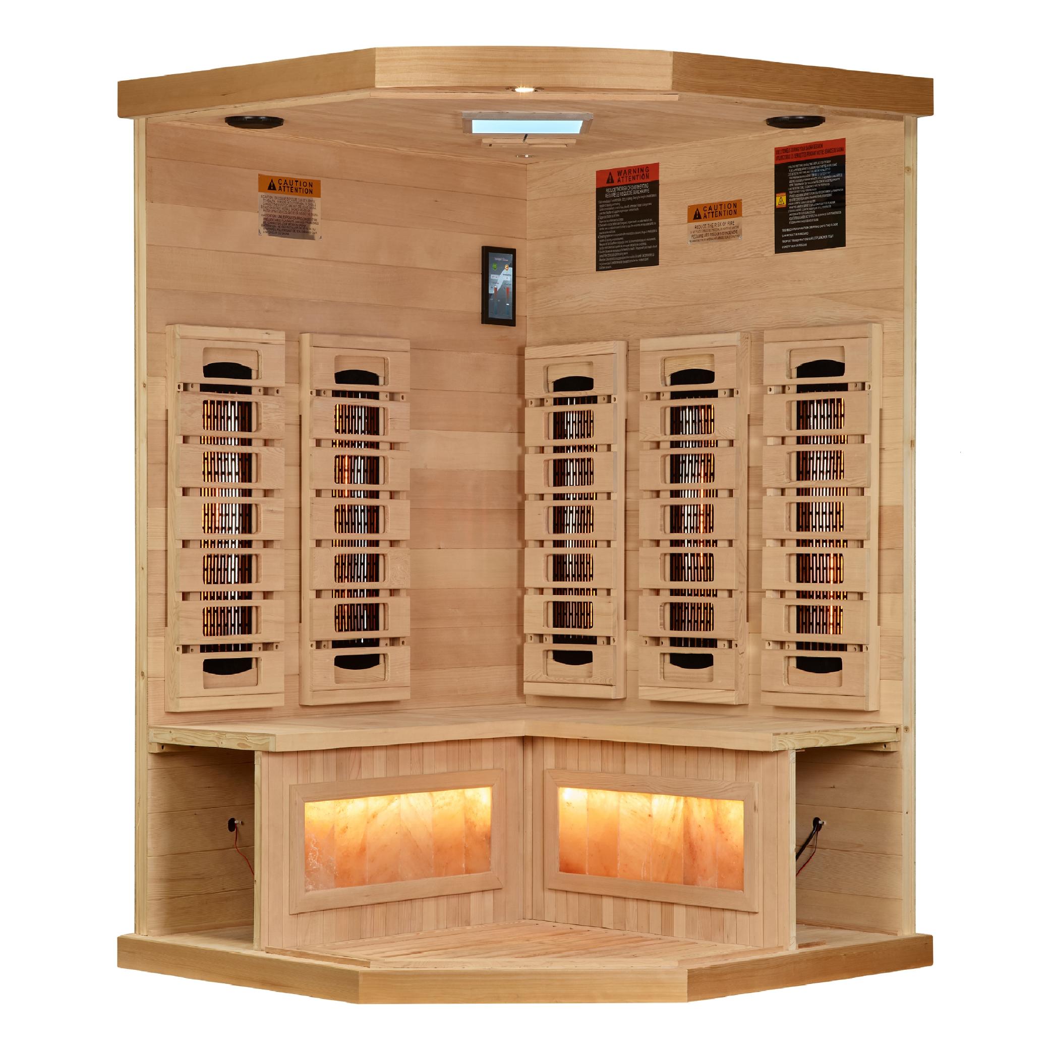 Reserve Edition 3-Person Corner Full Spectrum PureTech™ Near Zero EMF FAR Infrared Sauna with Himalayan Salt Bar