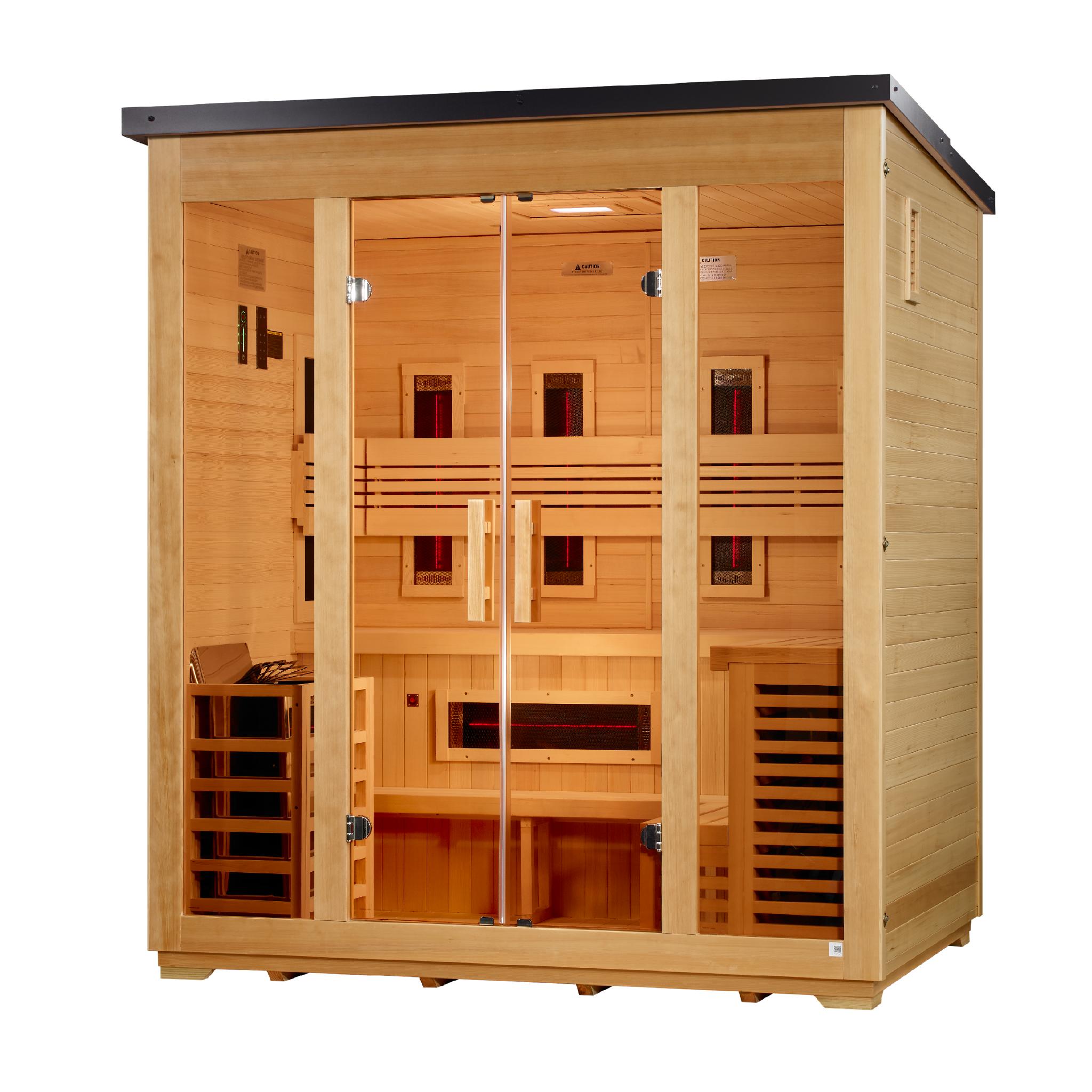 Golden Designs Gargellen | Flat Roof Hybrid Outdoor Sauna | 5-Person